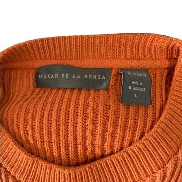Oscar De La Renta Burnt Orange Knit Crew Neck Sweater Size Large - Picture 3 of 3